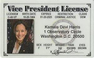 Signs 4 Fun Parody Driver’s License | Kamala Harris VP ID | Fake ID Novelty Card | Collectible Trading Card Driver’s License | Novelty Gift for Holidays | Made in the USA