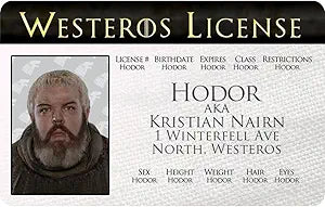 Signs 4 Fun Parody ID | GoT - Hodor Driver’s License | Fake ID Novelty Card | Collectible Trading Card Driver’s License | Novelty Gift for Holidays | Made in the USA