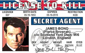 Signs 4 Fun Parody ID | James Bond Driver’s License | Fake ID Novelty Card