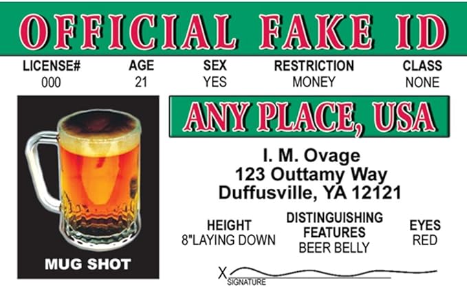 Signs 4 Fun Parody ID | Official Fake Driver’s License | Fake ID Novelty Card | Collectible Trading Card Driver’s License | Novelty Gift for Holidays | Made in The USA
