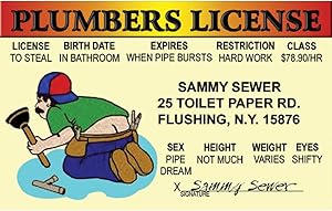 Signs 4 Fun Parody Driver’s License | Plumber ID | Fake ID Novelty Card | Collectible Trading Card Driver’s License | Novelty Gift for Holidays | Made in The USA