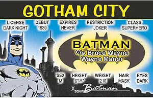 Signs 4 Fun Parody Driver’s License | Batman ID | Fake ID Novelty Card | Collectible Trading Card Driver’s License | Novelty Gift for Holidays | Made in The USA