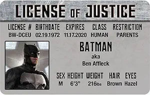 Signs 4 Fun Parody ID | Batman – Ben Affleck Driver’s License | Fake ID Novelty Card | Collectible Trading Card Driver’s License | Novelty Gift for Holidays | Made in The USA