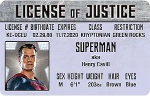 Signs 4 Fun Parody Driver’s License | Superman – Henry Cavill ID | Fake ID Novelty Card | Collectible Trading Card Driver’s License | Novelty Gift for Holidays | Made in The USA