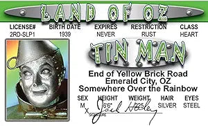 Signs 4 Fun Parody Driver’s License | Wizard of Oz – Tin Man ID | Fake ID Novelty Card | Collectible Trading Card Driver’s License | Novelty Gift for Holidays | Made in The USA