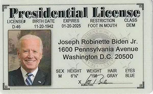 Signs 4 Fun Parody ID | Joe Biden ID | Fake ID Novelty Card | Collectible Trading Card Driver’s License | Novelty Gift for Holidays | Made in The USA