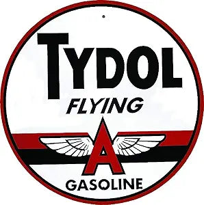 Signs 4 Fun Large Round Sign | SCRD12 Tydol Flying A Gas | 24” Diameter | Embossed Aluminum Sign | Made in the USA