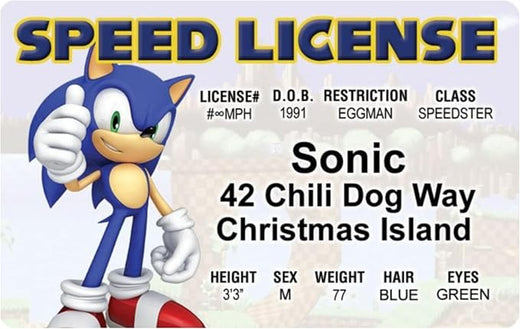 Signs 4 Fun Parody Driver’s License | Sonic the Hedgehog ID | Fake ID Novelty Card | Collectible Trading Card Driver’s License | Novelty Gift for Holidays | Made in the USA