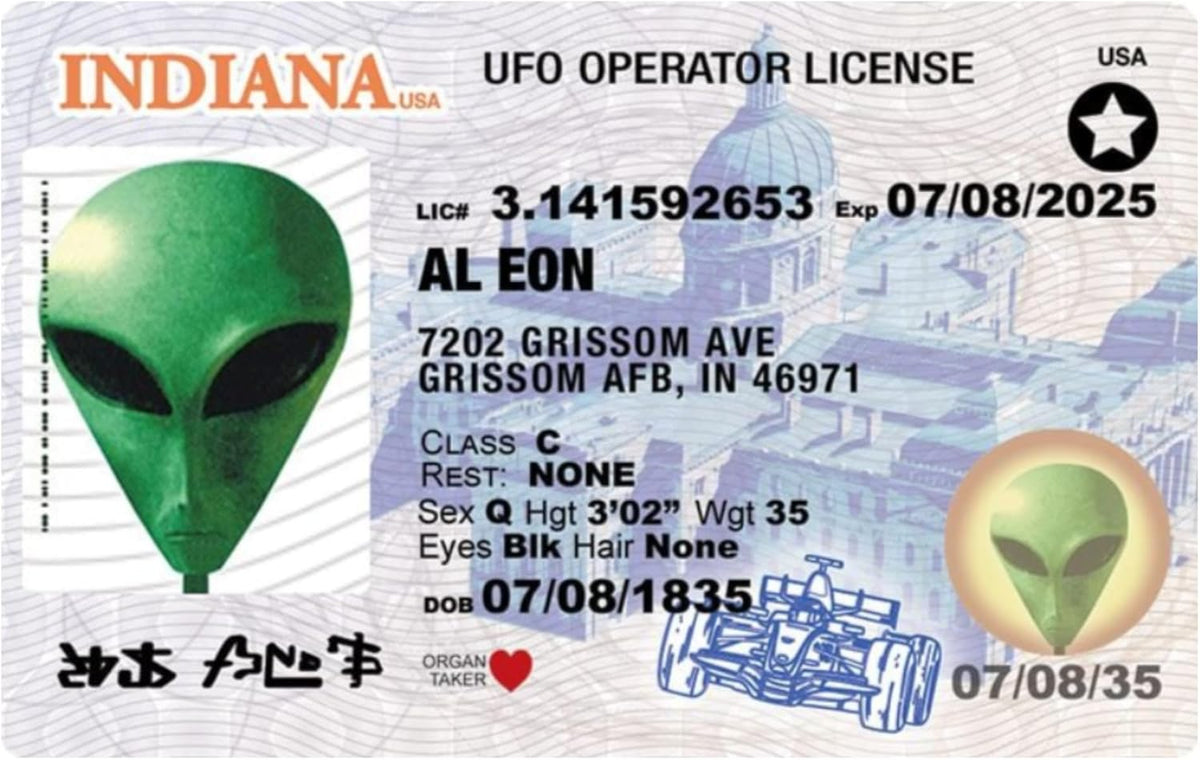Signs 4 Fun Parody Driver s License | Indiana Alien ID | Fake ID Novelty Card | Collectible Trading Card Driver s License | Novelty Gift for Holidays | Made in the USA