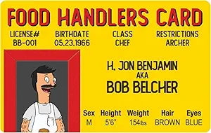 Signs 4 Fun Parody Driver’s License | Bob Belcher - Bob's Burgers ID | Fake ID Novelty Card | Collectible Trading Card Driver’s License | Novelty Gift for Holidays | Made in the USA