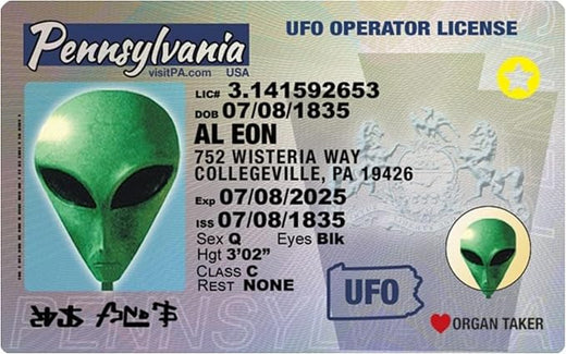 Signs 4 Fun Parody Driver’s License | Pennsylvania Alien ID | Fake ID Novelty Card | Collectible Trading Card Driver’s License | Novelty Gift for Holidays | Made in the USA