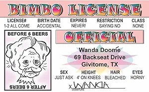 Signs 4 Fun Parody ID | Bimbo Driver’s License | Fake ID Novelty Card | Collectible Trading Card Driver’s License | Novelty Gift for Holidays | Made in The USA