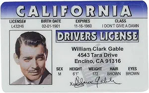 Signs 4 Fun Parody Driver’s License | Clark Gable ID | Fake ID Novelty Card | Collectible Trading Card Driver’s License | Novelty Gift for Holidays | Made in The USA