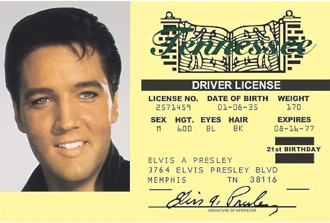 Signs 4 Fun Parody ID | Elvis ID | Fake ID Novelty Card | Collectible Trading Card Driver’s License | Novelty Gift for Holidays | Made in the USA