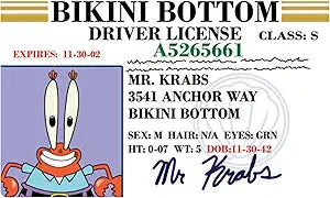 Signs 4 Fun Parody Driver’s License | Mr Krabs ID | Fake ID Novelty Card | Collectible Trading Card Driver’s License | Novelty Gift for Holidays | Made in the USA