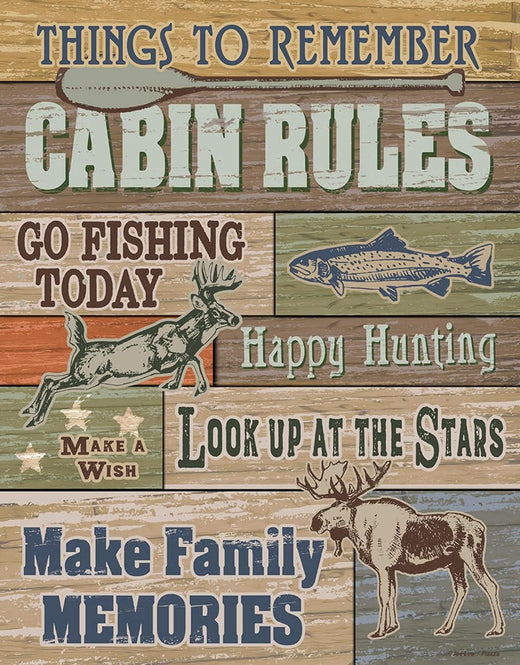 Desperate Enterprises Cabin Rules Tin Sign - Nostalgic Vintage Metal Wall Decor - Made in USA