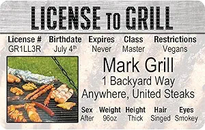 Signs 4 Fun Parody ID | Grill Driver’s License | Fake ID Novelty Card | Collectible Trading Card Driver’s License | Novelty Gift for Holidays | Made in The USA