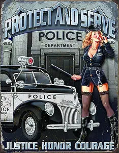 Signs 4 Fun SIGDPD Police Department Protect Metal Tin Sign, Grey