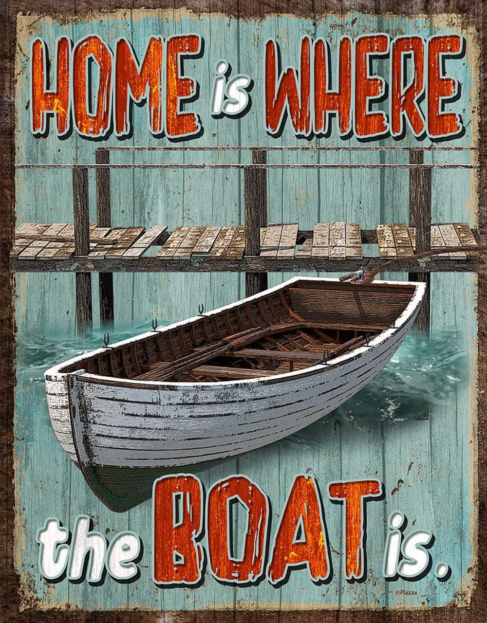 Desperate Enterprises Home Is Where The Boat Is Tin Sign - Nostalgic Vintage Metal Wall Decor - Made in USA