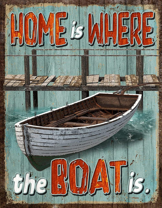 Desperate Enterprises Home Is Where The Boat Is Tin Sign - Nostalgic Vintage Metal Wall Decor - Made in USA