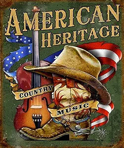 American Heritage Country Music Tin Sign - Nostalgic Vintage Metal Wall Décor - Made in USA