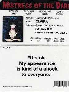Signs 4 Fun Parody ID | Elvira ID | Fake ID Novelty Card | Collectible Trading Card Driver’s License | Novelty Gift for Holidays | Made in The USA