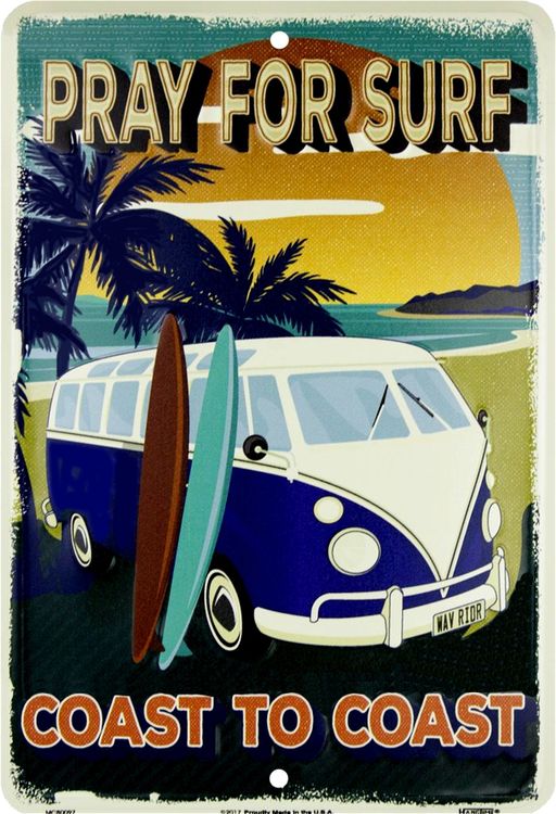 Signs 4 Fun Decorative Parking Sign | Pray for Surf | 8 x12 | Embossed Aluminum Sign | Made in the USA | S4CPS