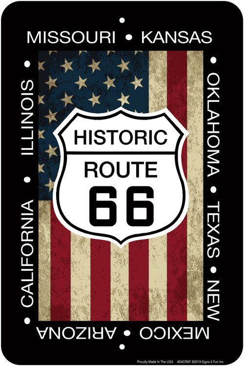 Signs 4 Fun Decorative Parking Sign | Route 66 Flag and Shield | 8 x12 | Embossed Aluminum Sign | Made in the USA | S4CR6F