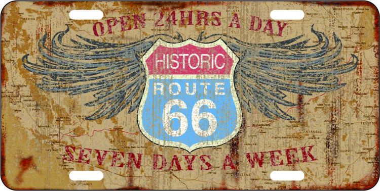 Signs 4 Fun Parody License Plate | Route 66 Open 24 Hours | 12 x 6 Decorative License Plate | Decoration Plate for Vehicle/Wall | Man Cave Decorations | Made in The USA