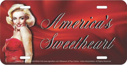 Signs 4 Fun Parody License Plate | Marilyn America s Sweetheart |12 x 6 Decorative License Plate | Decoration Plate for Vehicle/Wall | Man Cave Decorations | Made in The USA