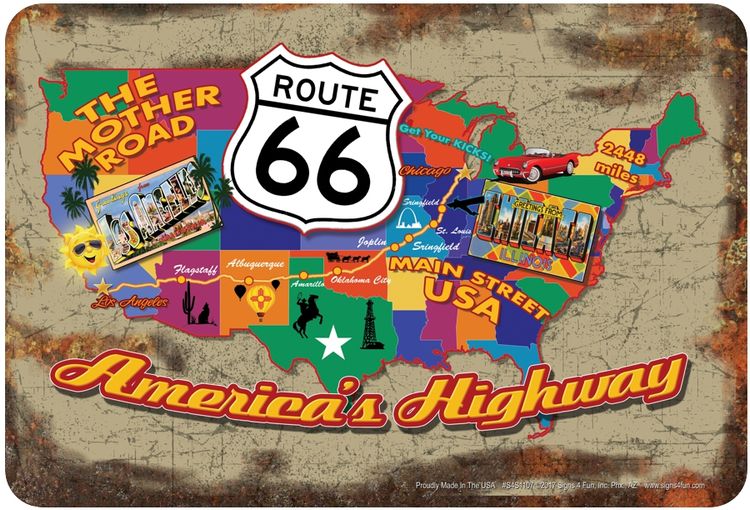 Signs 4 Fun Decorative Parking Sign | 66 Map America's HWY | 8 x12 | Embossed Aluminum Sign | Made in the USA | S4S1107