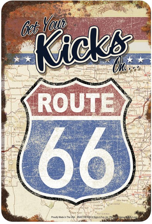 Signs 4 Fun Decorative Parking Sign | 66 Get Your Kicks Map | 8 x12 | Embossed Aluminum Sign | Made in the USA | S4S1108