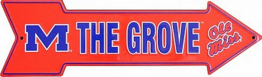Signs 4 Fun Arrow Sign | MS Univ Ole Miss-The Grove | 20” x 5.75” | Embossed Aluminum Sign | Made in the USA | SACMR