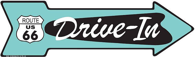 Signs 4 Fun Arrow Sign | 66 Drive-in | 20” x 5.75” | Embossed Aluminum Sign | Made in the USA | SADI