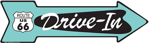 Signs 4 Fun Arrow Sign | 66 Drive-in | 20” x 5.75” | Embossed Aluminum Sign | Made in the USA | SADI