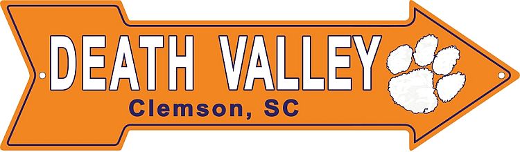 Signs 4 Fun Arrow Sign | Clemson-Death Valley | 20” x 5.75” | Embossed Aluminum Sign | Made in the USA | SADV