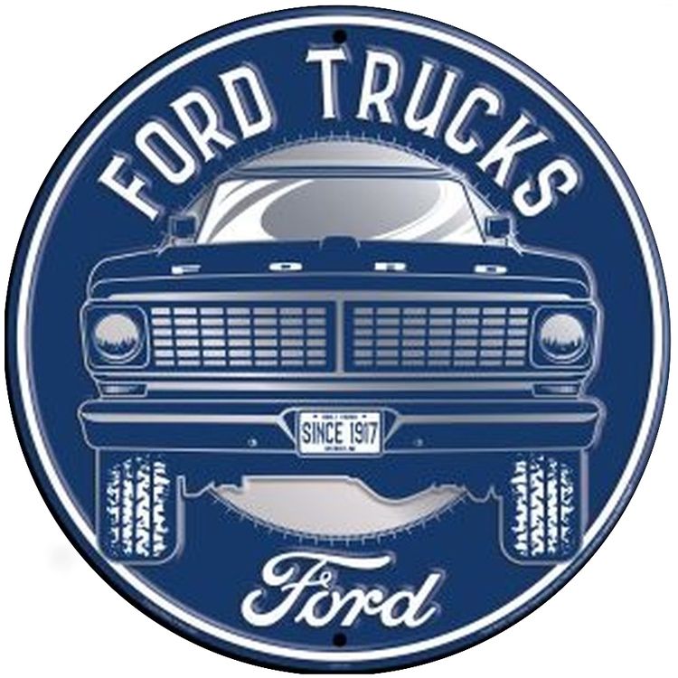 Signs 4 Fun Large Round Sign | Ford Trucks Sign | 24” Diameter | Embossed Aluminum Sign | Made in the USA