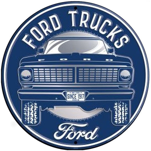 Signs 4 Fun Large Round Sign | Ford Trucks Sign | 24” Diameter | Embossed Aluminum Sign | Made in the USA