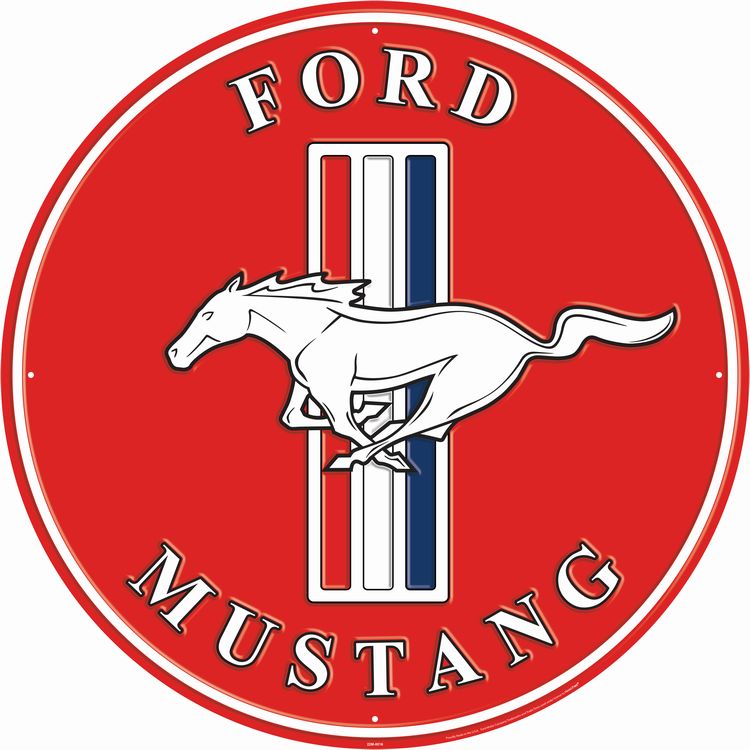 Signs 4 Fun Large Round Sign | Ford Mustang Red Sign | 24 Diameter | Embossed Aluminum Sign | Made in the USA