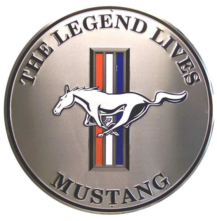 Signs 4 Fun Large Round Sign | SCRD69 Ford Mustang Silver | 24 Diameter | Embossed Aluminum Sign | Made in the USA