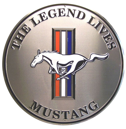 Signs 4 Fun Large Round Sign | SCRD69 Ford Mustang Silver | 24 Diameter | Embossed Aluminum Sign | Made in the USA