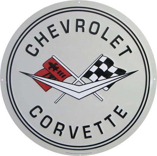 Signs 4 Fun SCRD8 Corvette 24 inch Large Round Sign, Grey