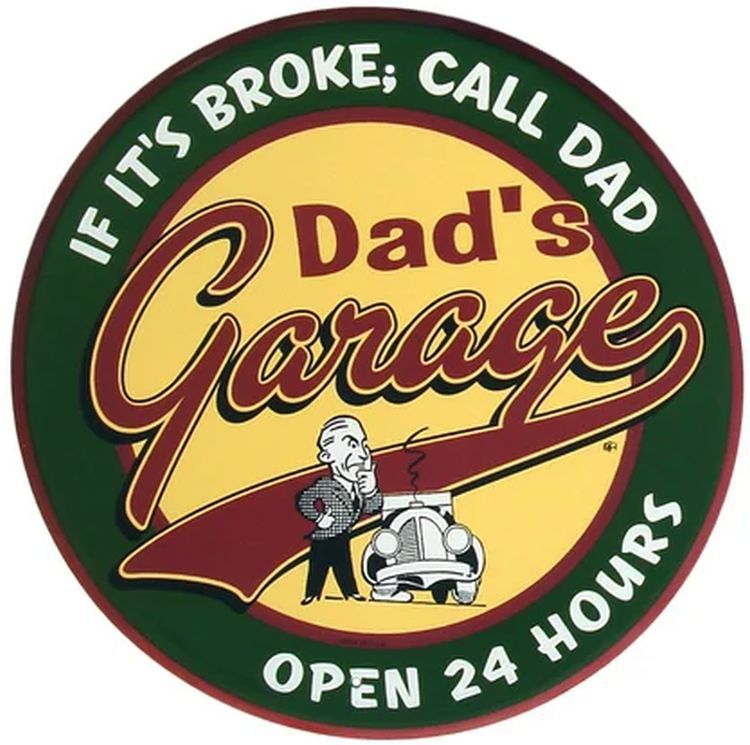 Signs 4 Fun SCRD89 Dad's Garage 24 inch Large Round Sign, Brown