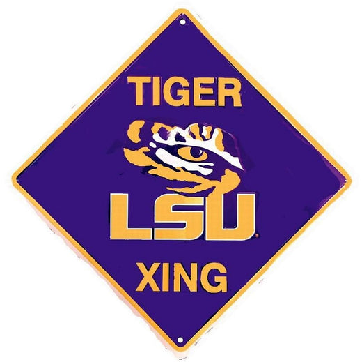 Signs 4 Fun Decorative Crossing Sign | Louisiana State Tigers Xing | 12 x 12 | Embossed Aluminum Sign | Made in the USA | SD67021