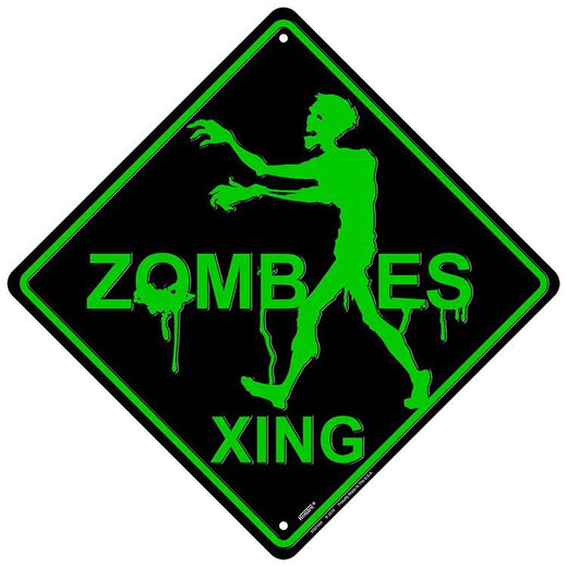 Signs 4 Fun Decorative Crossing Sign | Zombie Xing | 12 x 12 | Embossed Aluminum Sign | Made in the USA | SDXZ