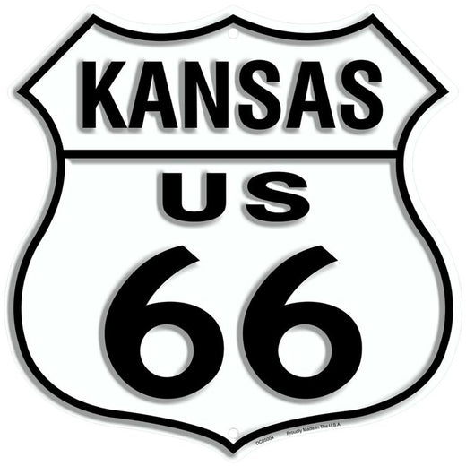 Signs 4 Fun Shield Sign | Route 66 Kansas Shield Sign | 11” x 11.5” | Embossed Aluminum Sign | Made in the USA