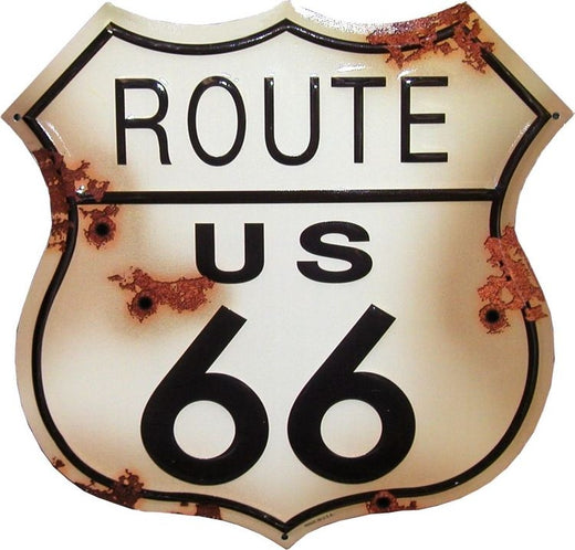 Signs 4 Fun Shield Sign | Route 66 w/Bullet Holes Shield Sign (Large) | 13 x 13.5 | Embossed Aluminum Sign | Made in The USA