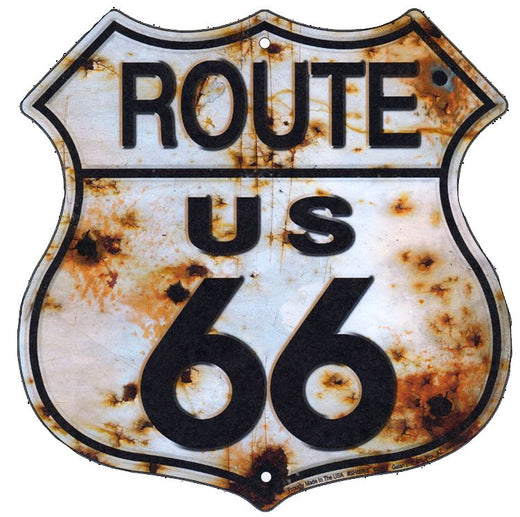Signs 4 Fun Shield Sign | Route 66 w/Bullet Holes Shield Sign | 11 x 11.5 | Embossed Aluminum Sign | Made in The USA