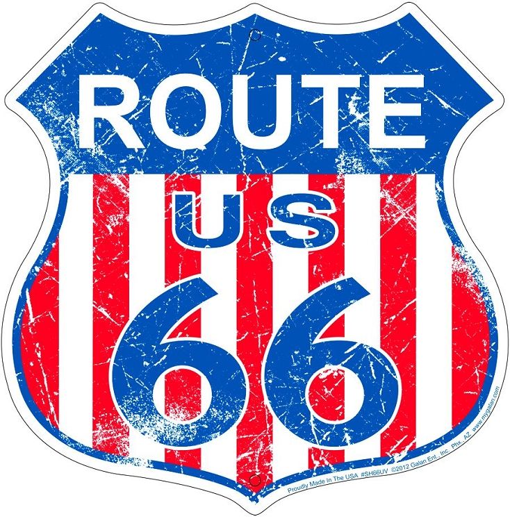 Signs 4 Fun Shield Sign | Route 66 USA Flag Shield Sign | 11 x 11.5 | Embossed Aluminum Sign | Made in the USA