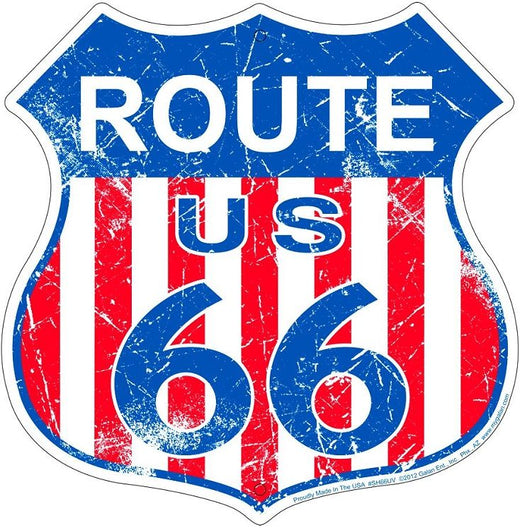 Signs 4 Fun Shield Sign | Route 66 USA Flag Shield Sign | 11 x 11.5 | Embossed Aluminum Sign | Made in the USA